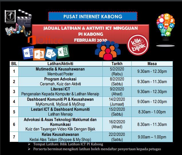 Jadual Aktiviti Feb 2020